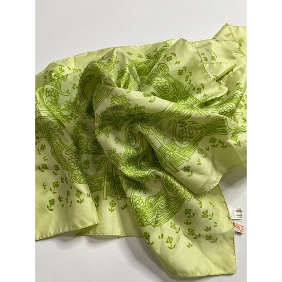 Vintage Bon Marche Made in Italy Polyester Green Swan Nature Handkerchief Scarf - Picture 5 of 8